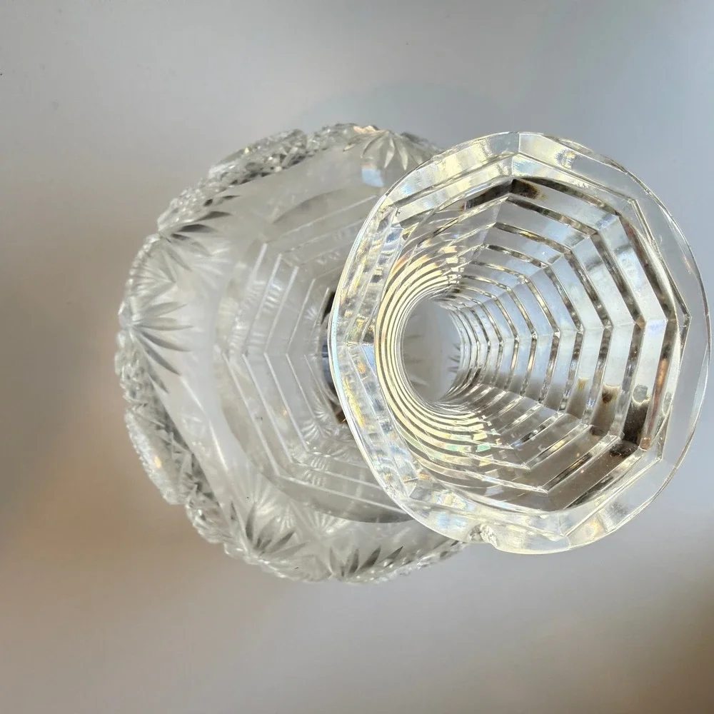 Antique American Brilliant Cut Crystal Decanter Starburst Diamond Pattern